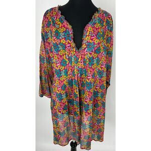 Natural Life L/XL Floral Beach Swim Cover Up Dress Cotton Cruise Vacation Boho